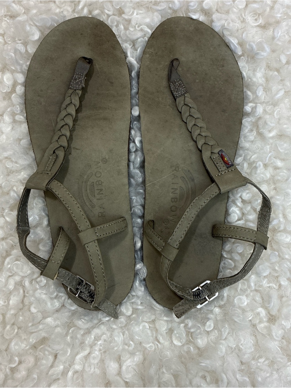 Rainbow Olive Braided Leather Toe-Thong Sandals